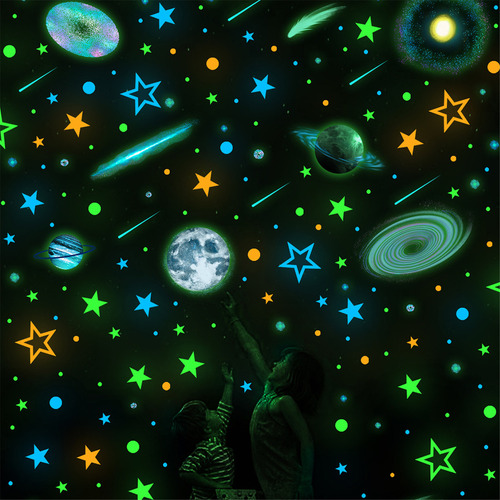 Pegatinas de pared O Luminous Star Luminous para habitación infantil, color multicolor