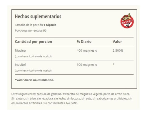 Vitamina B3 Niacina 500 Mg Inocitol Sundance X 50 Capsulas