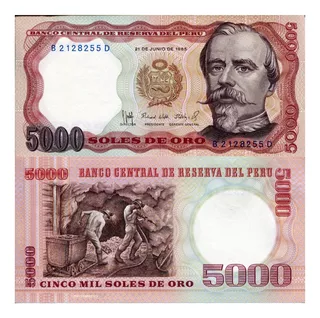 Billete De Perú De 5000 Soles De Oro Nuevo Sin Circular 1985