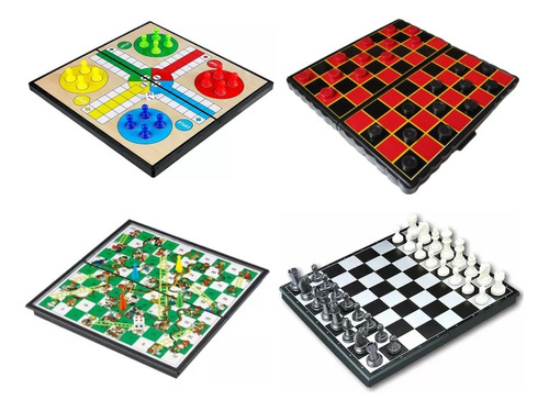 Juego De Ajedrez Damas Ludo De Mesa Ludico Combo 4 En 1 Mag