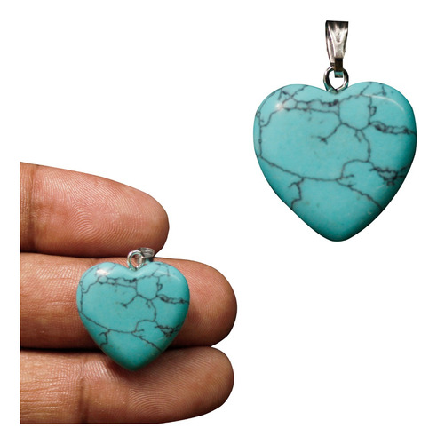 Pingente Formato Coração Em Howlita Azul Pedra Natural 2cm 