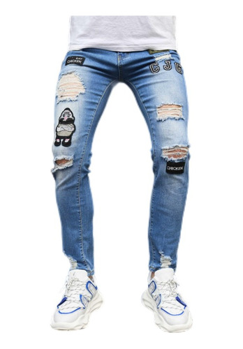 Jeans Bordados Hombre Pantys Elásticos Rotos