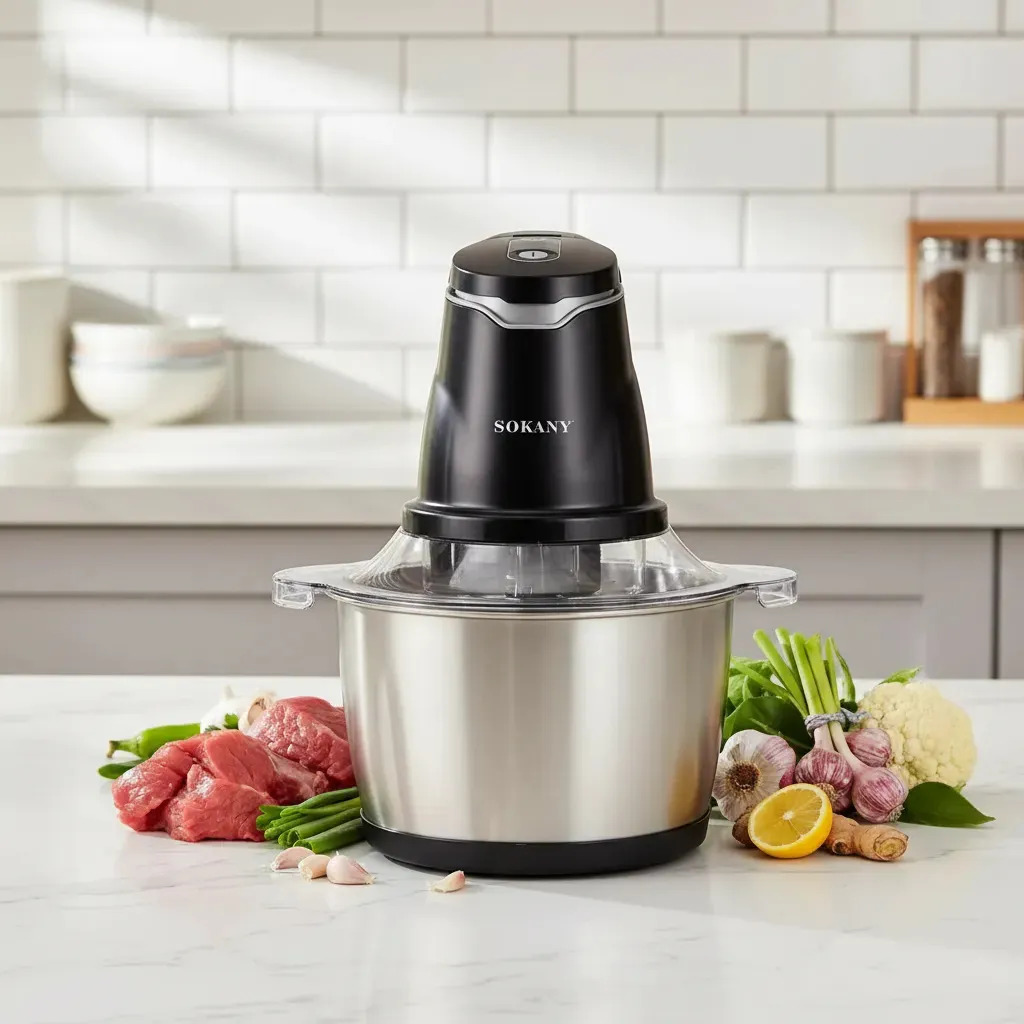 Procesador de Alimentos Sokany SK-7020 de 400W con 2L de Capacidad, Picador Eléctrico para Carne Verduras y Alimentos Moler Triturar Es Multifuncional Cuchillas de Acero Inoxidable