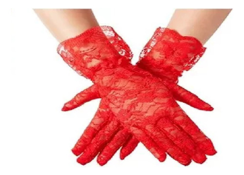 X12guantes Encaje Cortos Rojo Dama Antigua Disfraz Halloween