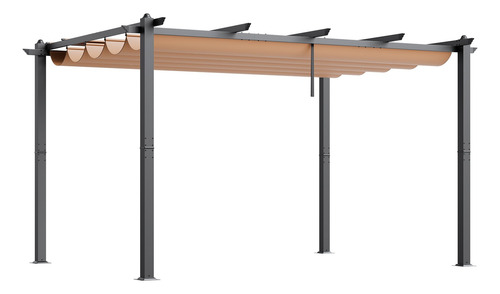 Toldo Pergola Retráctil Exterior Sombra Aluminio Beige 4x3 M