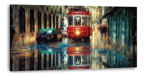 Cuadro Canvas Ciudad Lluvia Hd Moderno Grande  1.80 X 1 Mt Color Multicolor