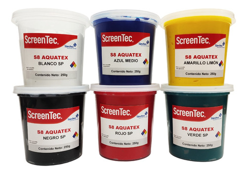 6 Tintas Aquatex Base Agua Colores Básicos Para Serigrafía