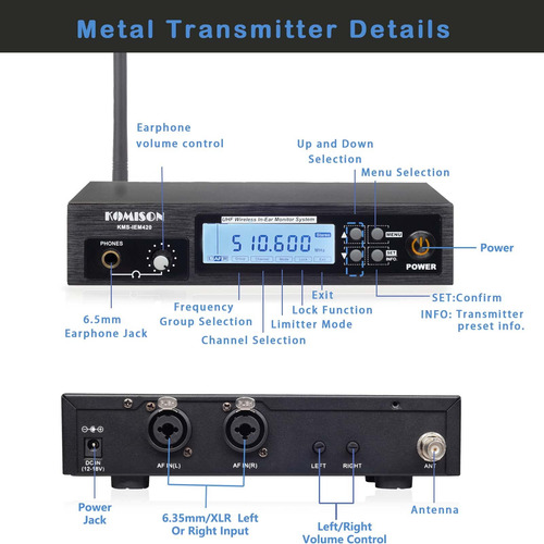 Sistema De Monitor Inalámbrico Mono Iem Uhf Para Estudio Y D