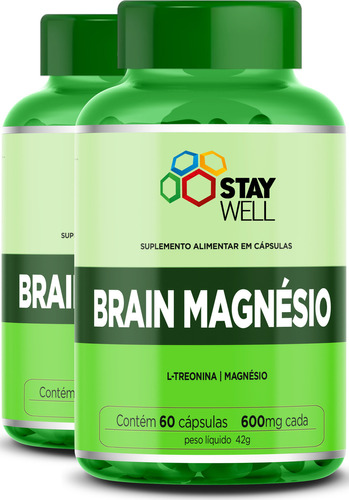 2 Potes Do Brain Magnésio Treonato 500mg - Fórmula Exclusiva para a Memória com Matéria-Prima Importada. - 60 Cápsulas