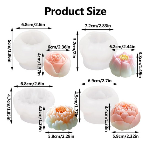 4pzs Molde De Resina, Molde Para Velas Silicona Flores 3d