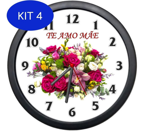 Kit 4 Relógio Parede Te Amo Mãe Decorativo Sala Cozinha