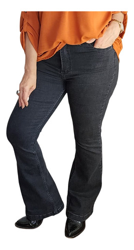 Pantalón Mujer Vaquero Jean Flare Mango Gris Talles Grandes