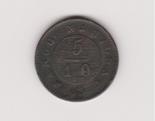 Moneda Argentina Buenos Aires 5/10 1827 J/9.1.14 Muy Bueno +