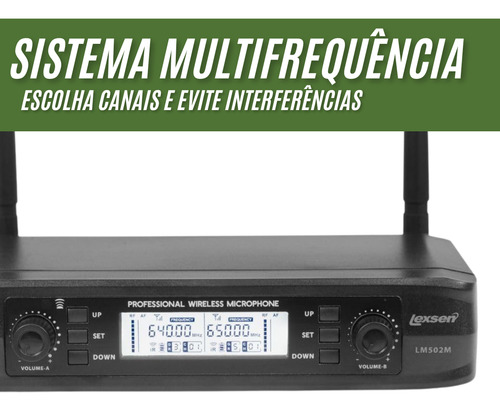 Microfone Profissional S/fio Duplo Multi Canal Lexsen Lm502m