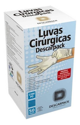 Luvas Descartáveis Estéreis Antiderrapantes Descarpack Cirúrgica Cor Branco Tamanho 8.0 De Látex Com Pó X 100 Unidades