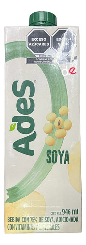 Bebida Con 75% De Soya Ades 12 Pz De 946ml C/u Sabor Natural