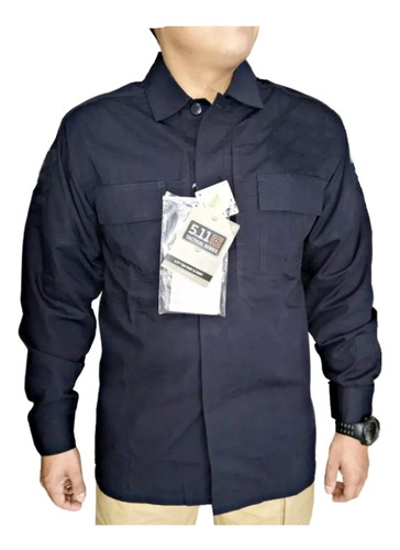 Camisa Camisola 5.11 Tdu Manga Larga Color Azul Rip Stop