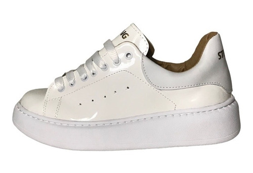 Zapatillas Tipo Mcqueen Charol Blanca Full Unisex 