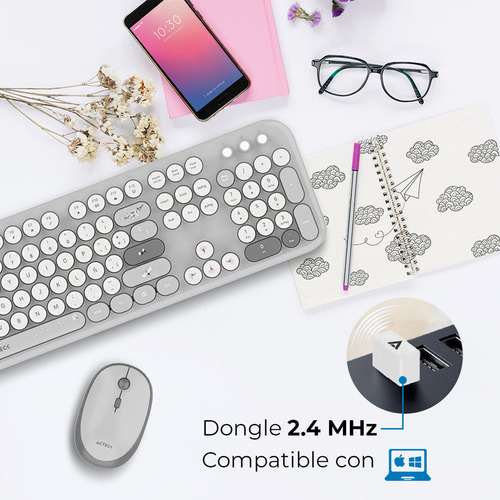 Kit Teclado Y Mouse Acteck Creator Mk485 Inalambrico Gris
