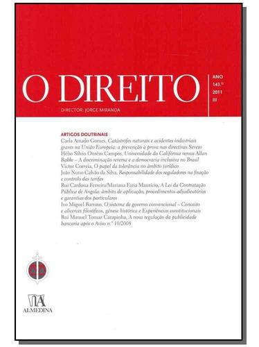 Direito, O - Ano 143, 2011 - Iii, De Miranda, Jorge (dir.). Editora Almedina Em Português