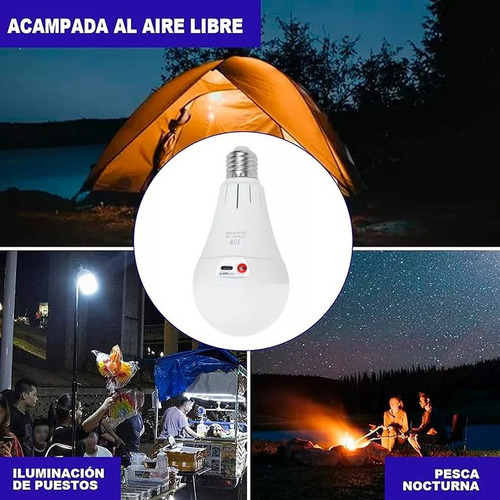 2 Focos Led 15w Recargable Con Cable Usb Para Emergencia E27