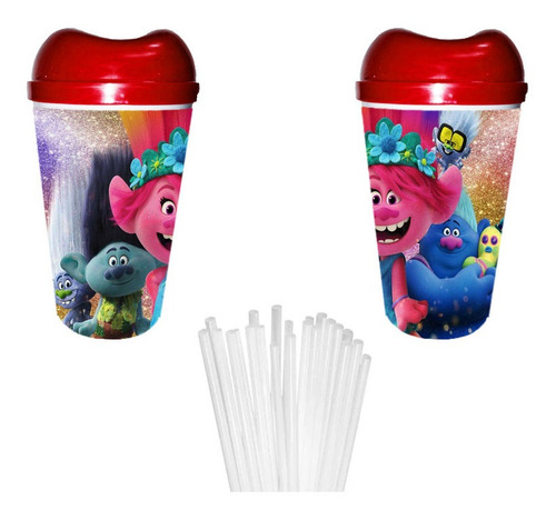 12 Vaso Pitillo Trolls Sorpresa Piñata Regalo Fiesta