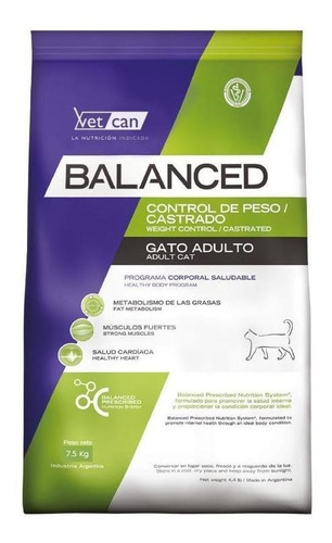 Vet Can Balanced Gato Castrado/control De Peso 7.5 Kg
