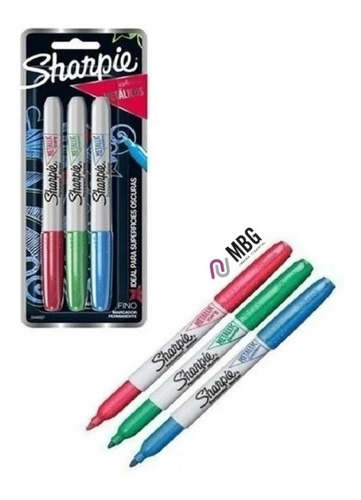Imagen 1 de 2 de Marcador Sharpie Metálico Fino Rojo Azul Verde X3 Unidades