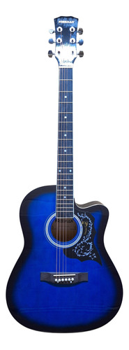 Guitarra Acustica Azul Cuerdas Metal Freeman + Funda