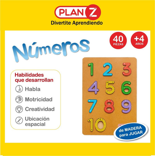 Imagen 2 de 10 de Juego Encastre Didáctico Madera Infantil Números Niños