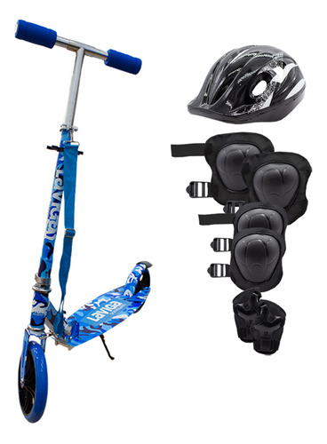 Scooter Patín Plegable Para Niñas Y Niños + Protecciones Color Negro Azul Camuflaje