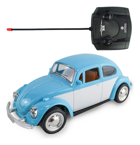 Carrinho De Controle Remoto Fusca Clássico Brinquedo Com Luz Cor Azul
