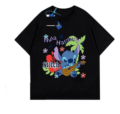 Camiseta De Estampado Digital Stitch Tocando La Guitarra