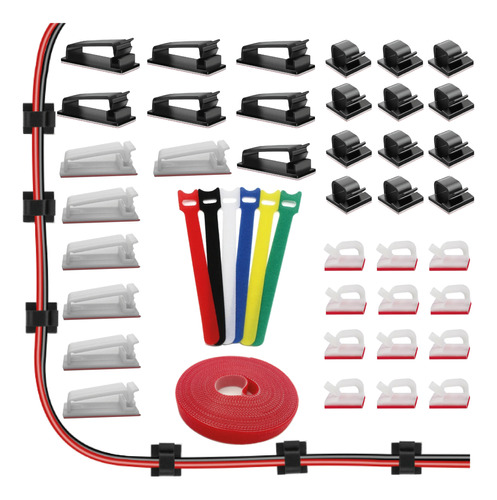 Kit Gestión De Cables Correa Velcro Clips Adhesivos Rollo 