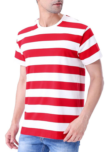 Funny World Camisa De Rayas Rojas Y Blancas Para Hombre Cami