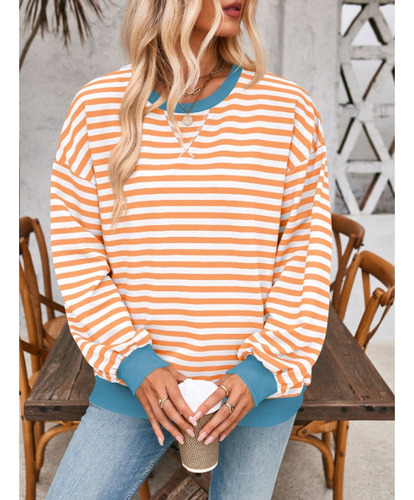 Sudadera Mujer Rayas Cuello Redondo Suelta Otoño Invierno
