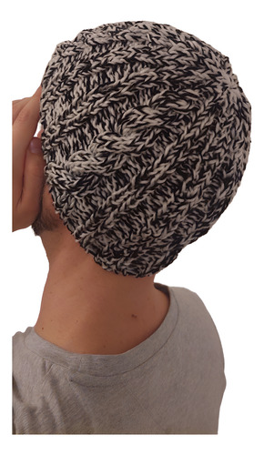 Gorro De Lana Tejido A Mano Artesanal Gm02 Único Adulto Blanco Melange