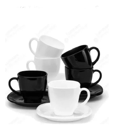 Juego De Taza Y Plato Para Taza Semicuadrado Negro Y Blanco 