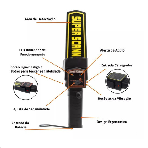 Detector De Metais Metal Scanner De Ouro Profissional Cor Preto