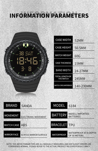 Reloj Electrónico Sanda 6184 Para Deportes De Ocio Para Homb