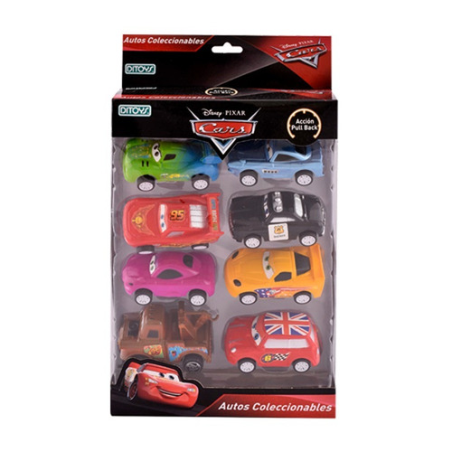 Cars Set 8 Autitos Con Rayo Mcqueen Y Mate Pull Back Ditoys!