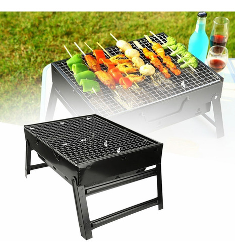 Parrilla Asador De Carbón Plegable Mini Portátil Aire Libre Color Negro