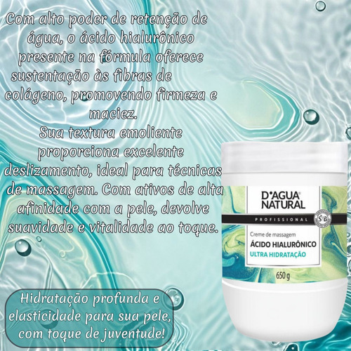 Creme De Massagem Acido Hialuronico 650g Dagua Natural