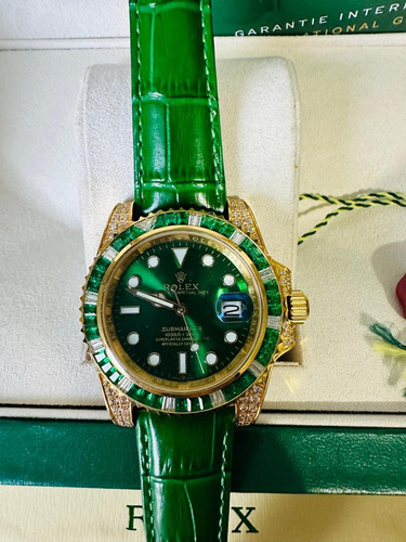 Reloj Rolex Verde Fullset Piedras En Bisel Verde (Usado)
