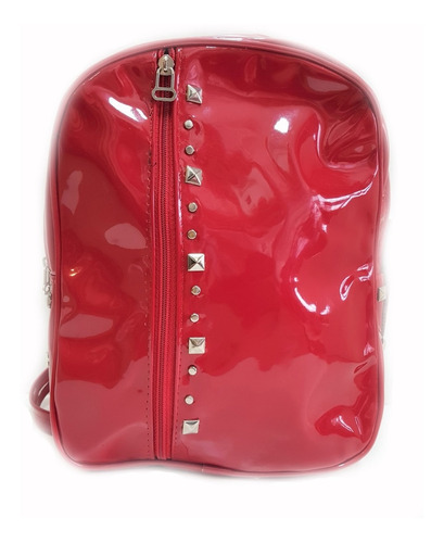 Mochila Con Tachas Roja Urbana Charol Canchera