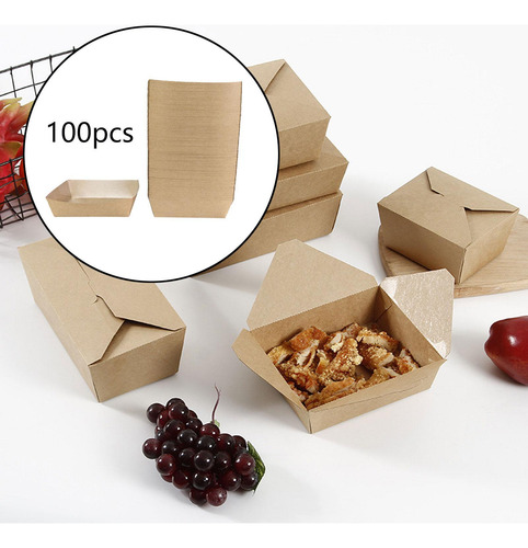 100x Kraft Papel Bandejas De Comida Recipiente De Bocadillos