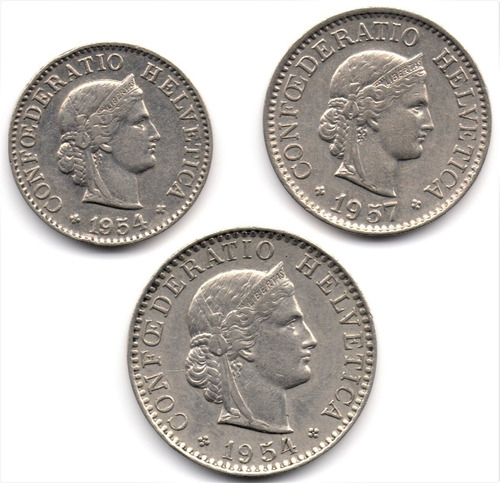 Suiza 5, 10 Y 20 Rappen 1954 Y 1957