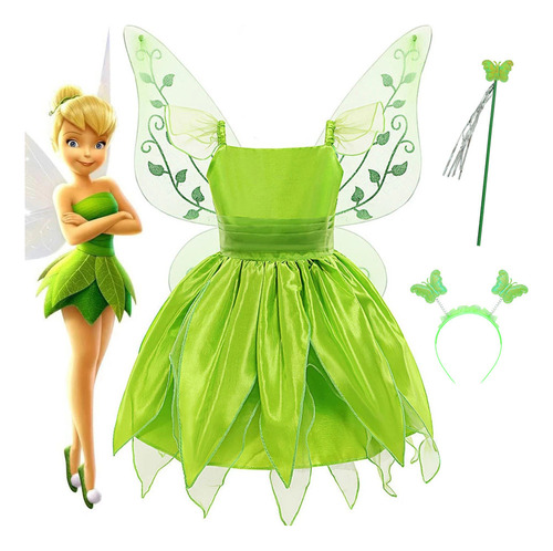 Juego De 4 Piezas De Vestido De Hada Tinkerbell Para Niña, V