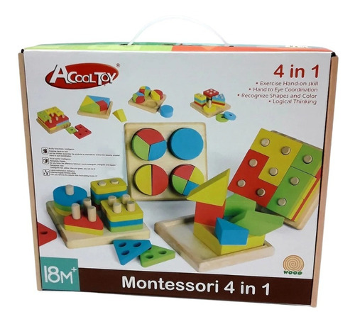 Imagen 1 de 10 de Acool Set X 4 Montessori Ensarte Encastre Evolutivos Ac7620