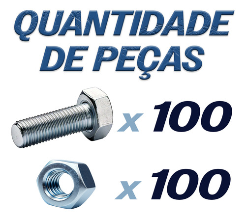 Kit Parafuso Sextavado 6mm Com Porca M6 X 10 - 100 Unidades